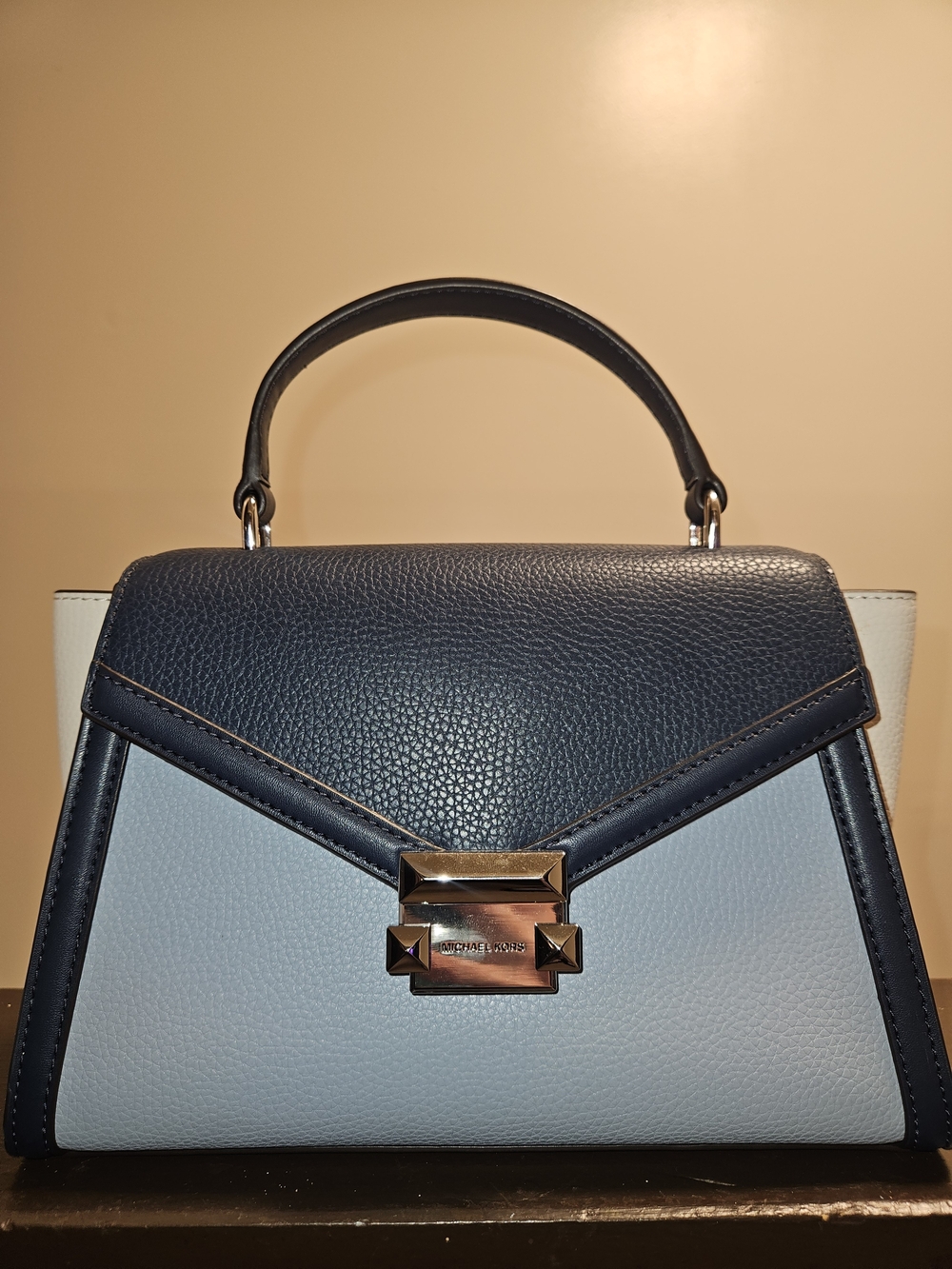 Michael Kors Two-Tone Navy and Light Blue Leather Top-Handle Satchel